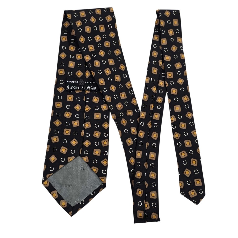 Robert Talbott Lindsay‎ Odom Silk Geometric Mens Necktie Black Gold Brown
